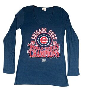Chicago Cubs 2016 World Series Champions Shirt 5th & Ocean Womens Medium Blue LS